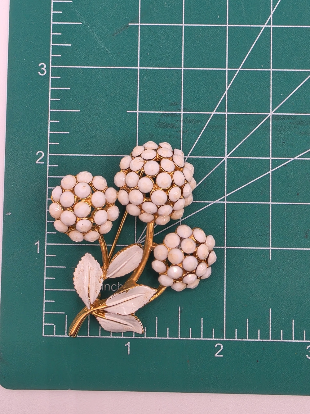 Gold-Tone Floral Cluster Brooch with White Enamel Petals - Picture 12 of 14